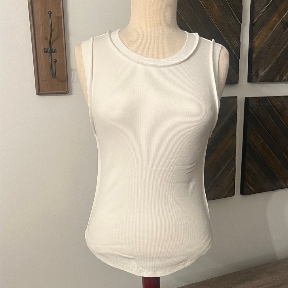 Mystree White Ribbed Tank Top